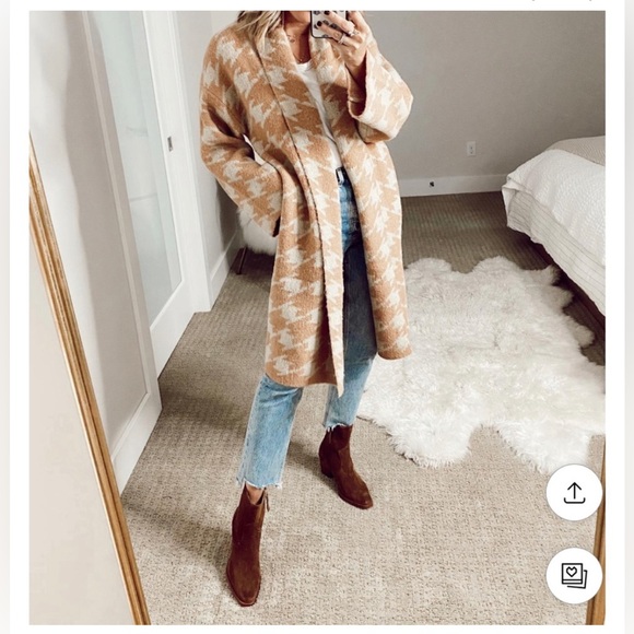 ❌SOLD❌ A New Day Peach & Cream Houndstooth Open Sweater Cardigan Jacket Long - Picture 9 of 10